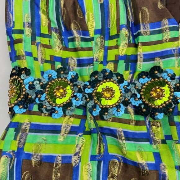 ANNA SUI Vintage Metallic Shimmering Sequins Plaid Top Sz 4 - Picture 4 of 6